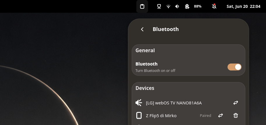 The Bluetooth settings with the device list updating