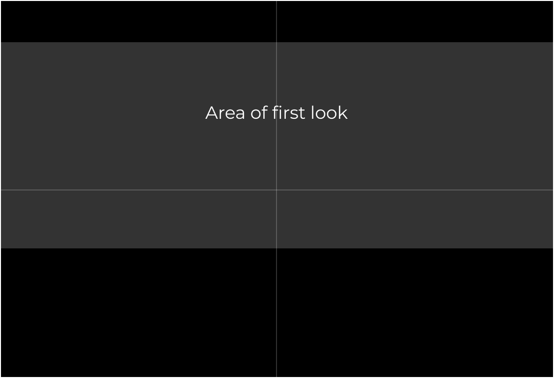 The area of first look: a band starting a little below the top of the screen and reaching to just past the middle